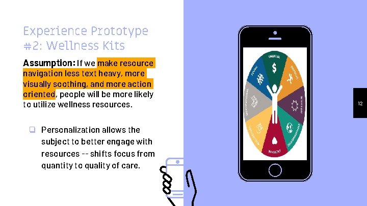 Experience Prototype #2: Wellness Kits Assumption: If we make resource navigation less text heavy,