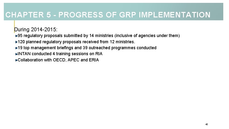 CHAPTER 5 - PROGRESS OF GRP IMPLEMENTATION During 2014 -2015: 95 regulatory proposals submitted