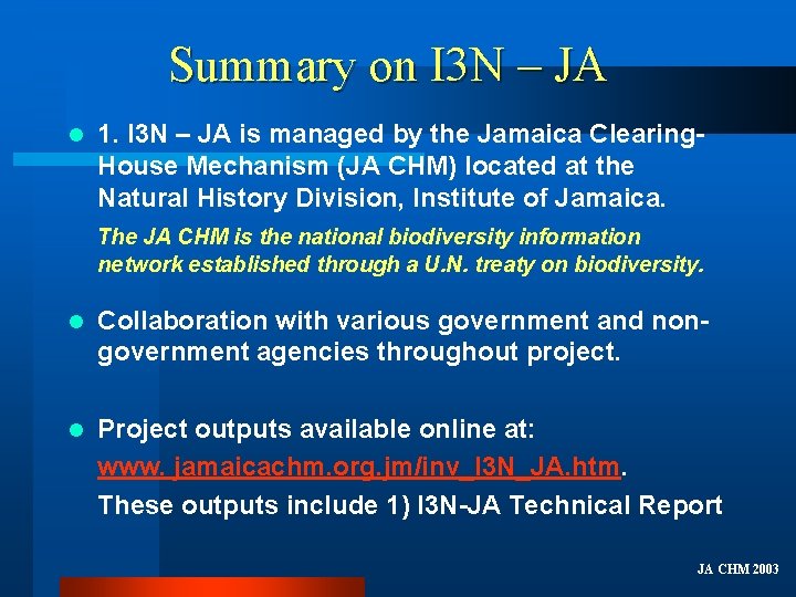 Summary on I 3 N – JA l 1. I 3 N – JA