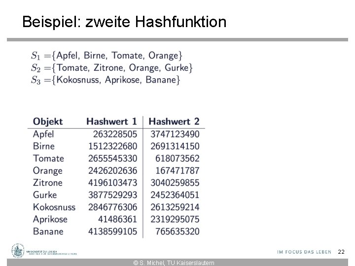 Beispiel: zweite Hashfunktion 22 © S. Michel, TU Kaiserslautern 