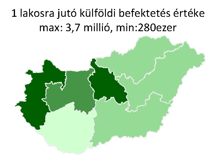 1 lakosra jutó külföldi befektetés értéke max: 3, 7 millió, min: 280 ezer 1 lakosra jutó külföldi befektetés értéke max: 3, 7 millió, min: 280 ezer