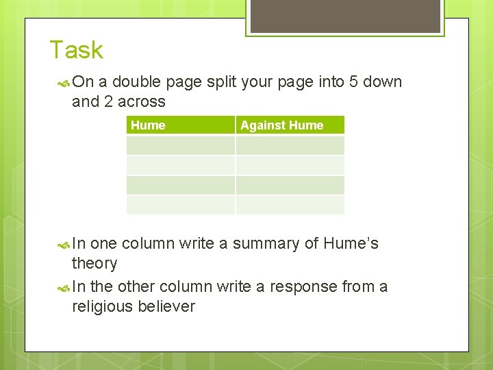 Task On a double page split your page into 5 down and 2 across