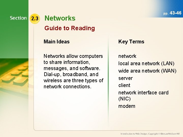 2. 3 pp. Networks 43 -46 Guide to Reading Main Ideas Key Terms Networks