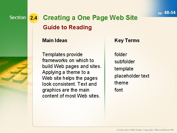 2. 4 Creating a One Page Web Site Guide to Reading Main Ideas Key
