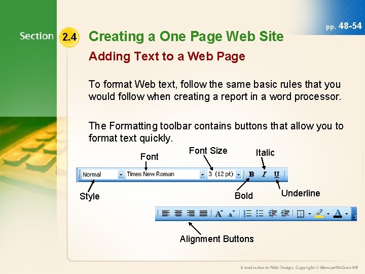 2. 4 Creating a One Page Web Site pp. 48 -54 Adding Text to