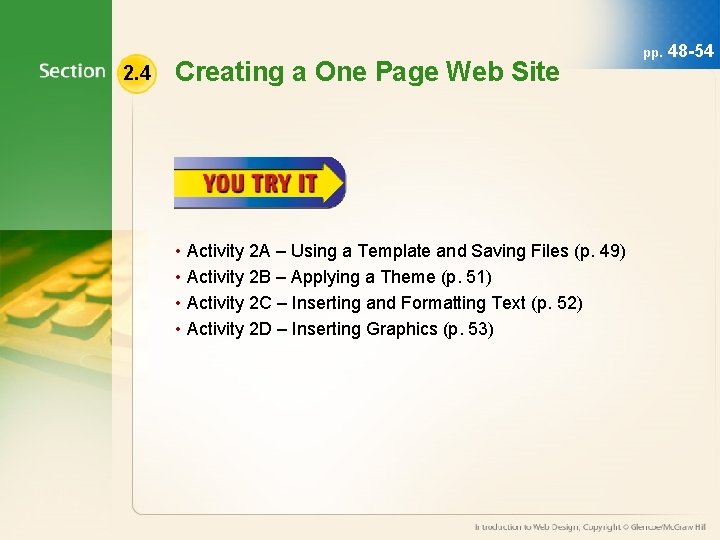 2. 4 Creating a One Page Web Site • Activity 2 A – Using