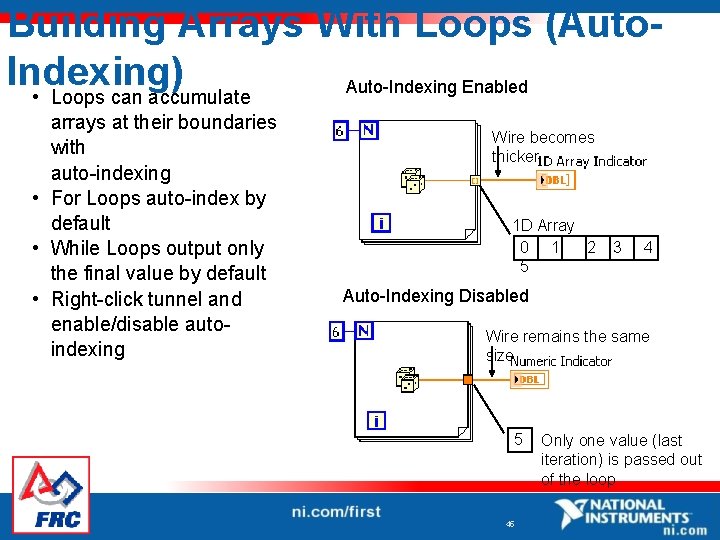 Building Arrays With Loops (Auto. Indexing) Auto-Indexing Enabled • Loops can accumulate arrays at