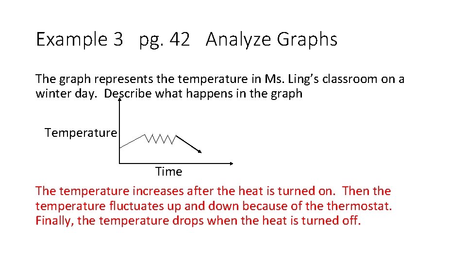 Example 3 pg. 42 Analyze Graphs The graph represents the temperature in Ms. Ling’s