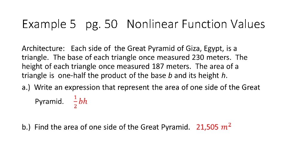 Example 5 pg. 50 Nonlinear Function Values • 