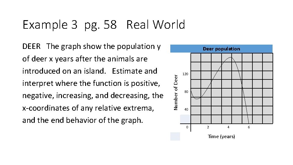 Example 3 pg. 58 Real World Deer population Number of Deer DEER The graph