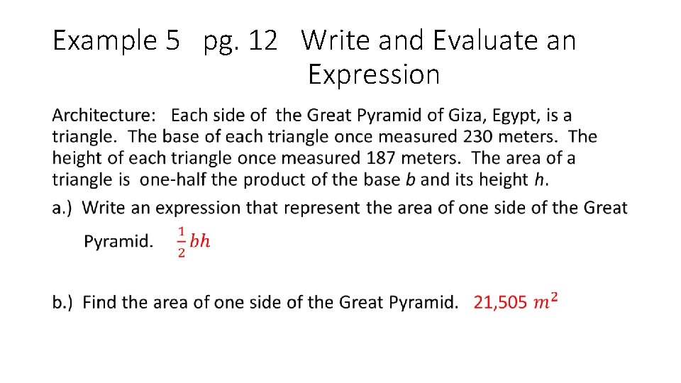 Example 5 pg. 12 Write and Evaluate an Expression • 