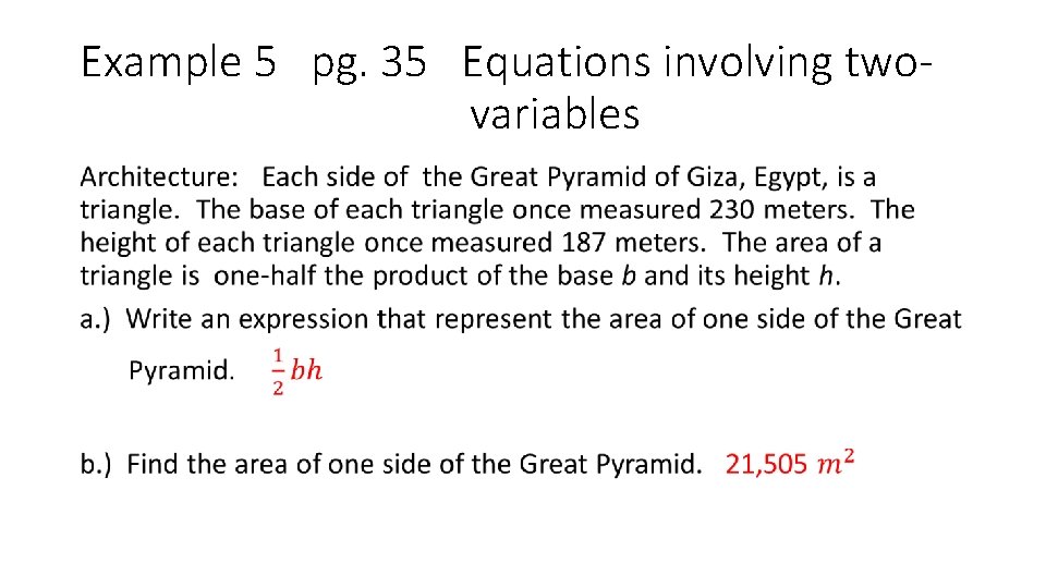 Example 5 pg. 35 Equations involving twovariables • 