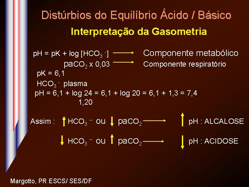 Distúrbios do Equilíbrio Ácido / Básico Interpretação da Gasometria p. H = p. K