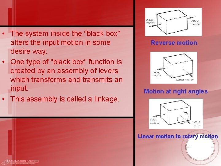  • The system inside the “black box” alters the input motion in some