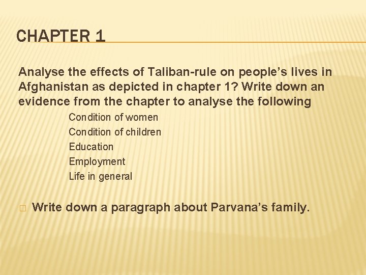 CHAPTER 1 Analyse the effects of Taliban-rule on people’s lives in Afghanistan as depicted