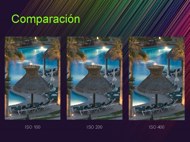 Comparación ISO 100 ISO 200 ISO 400 
