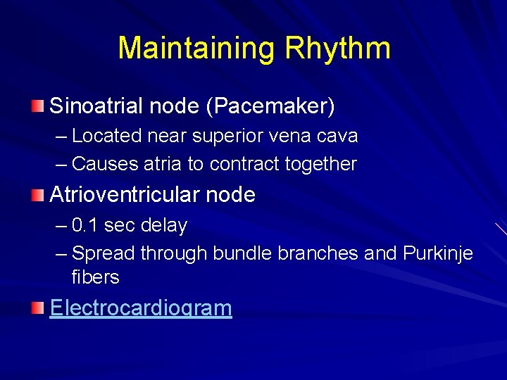 Maintaining Rhythm Sinoatrial node (Pacemaker) – Located near superior vena cava – Causes atria