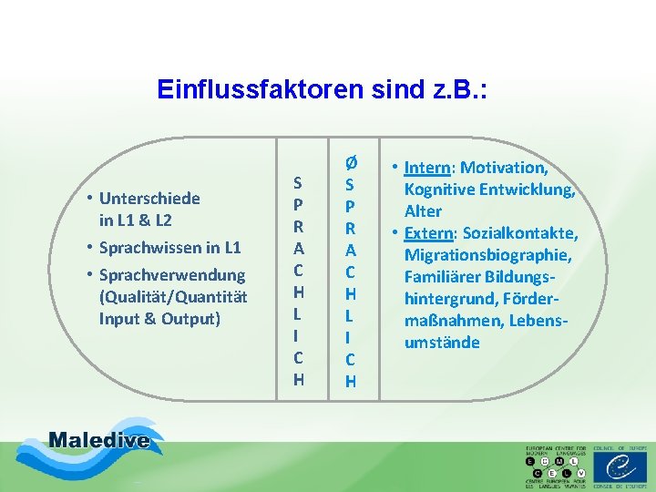 Einflussfaktoren sind z. B. : • Unterschiede in L 1 & L 2 •