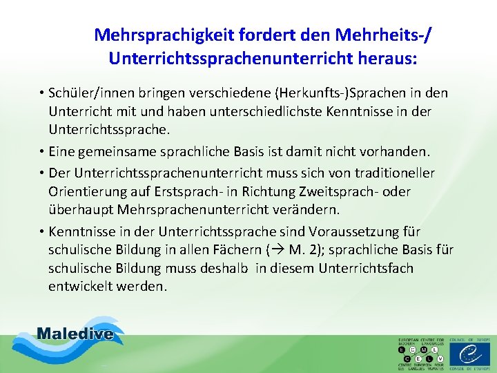 Mehrsprachigkeit fordert den Mehrheits-/ Unterrichtssprachenunterricht heraus: • Schüler/innen bringen verschiedene (Herkunfts-)Sprachen in den Unterricht