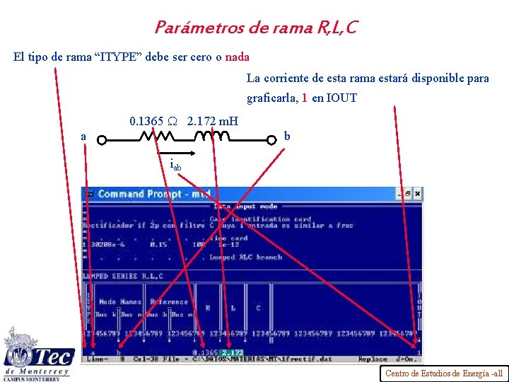 Parámetros de rama R, L, C El tipo de rama “ITYPE” debe ser cero
