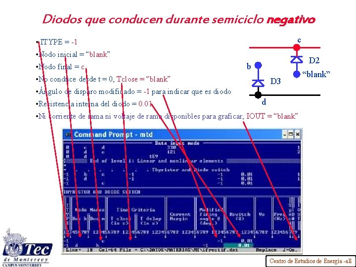 Diodos que conducen durante semiciclo negativo c • ITYPE = -1 • Nodo inicial