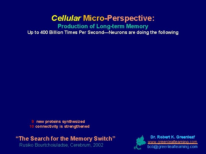 Cellular Micro-Perspective: Production of Long-term Memory Up to 400 Billion Times Per Second—Neurons are