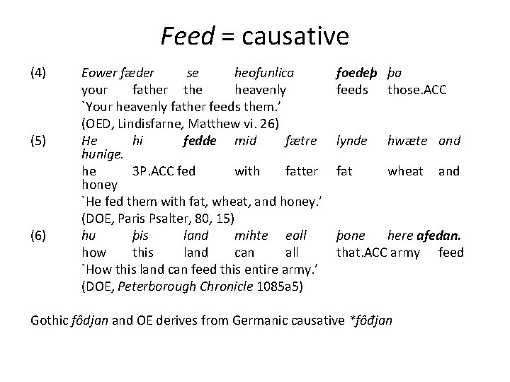 Feed = causative (4) (5) (6) Eower fæder se heofunlica your father the heavenly