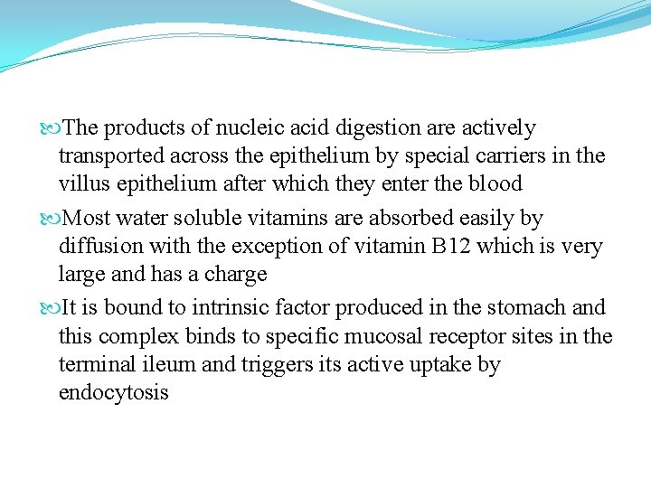  The products of nucleic acid digestion are actively transported across the epithelium by