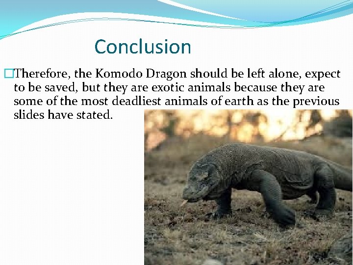 Conclusion �Therefore, the Komodo Dragon should be left alone, expect to be saved, but