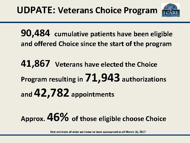 UDPATE: Veterans Choice Program 90, 484 cumulative patients have been eligible and offered Choice