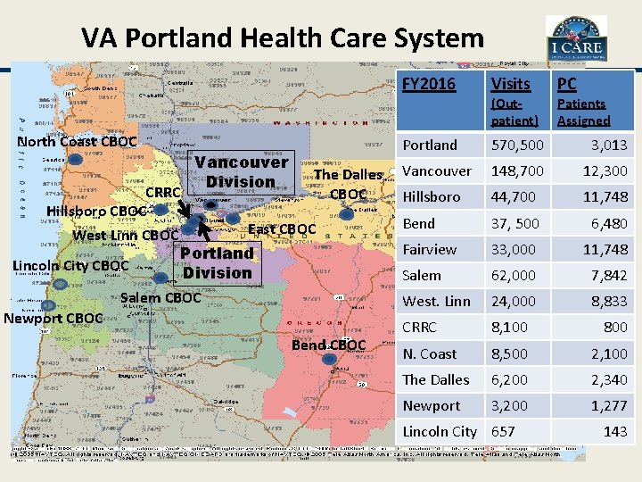 VA Portland Health Care System North Coast CBOC CRRC Hillsboro CBOC West Linn CBOC