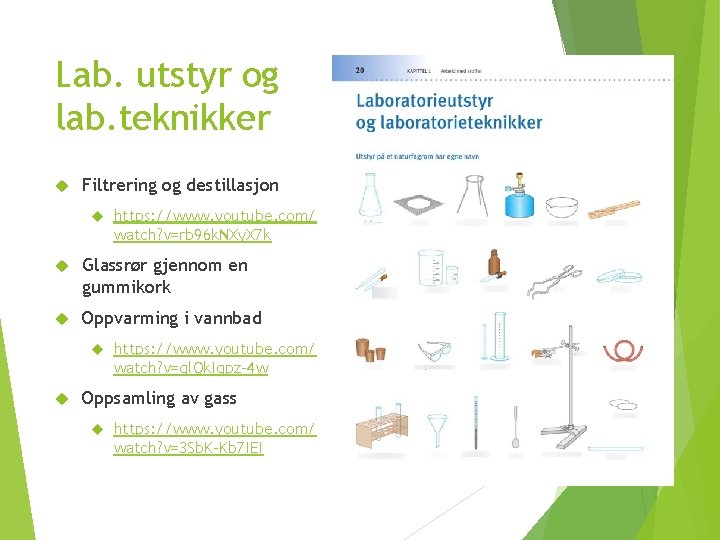 Lab. utstyr og lab. teknikker Filtrering og destillasjon https: //www. youtube. com/ watch? v=rb