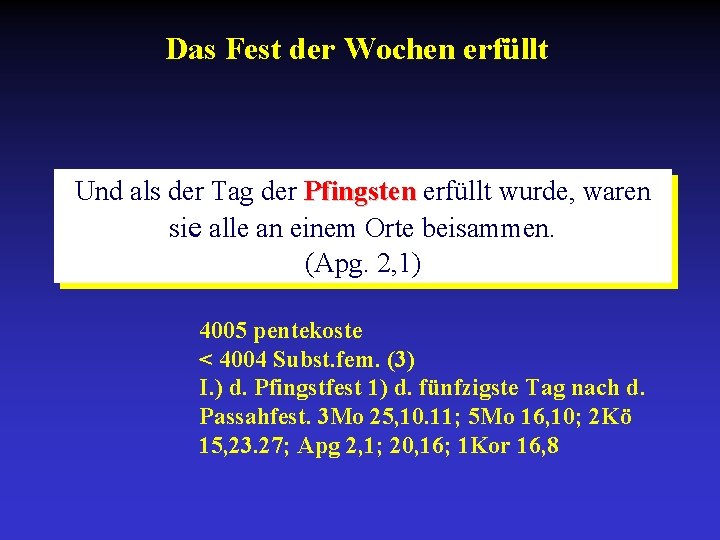 Das Fest der Wochen erfüllt Und als der Tag der Pfingsten erfüllt wurde, waren