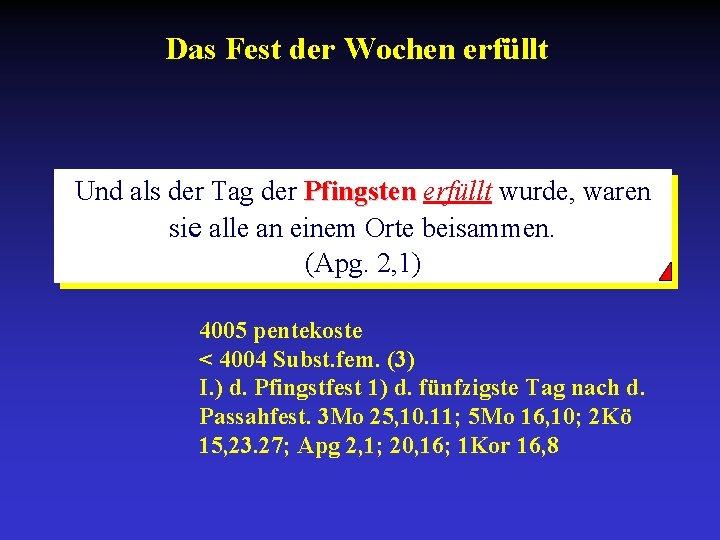 Das Fest der Wochen erfüllt Und als der Tag der Pfingsten erfüllt wurde, waren