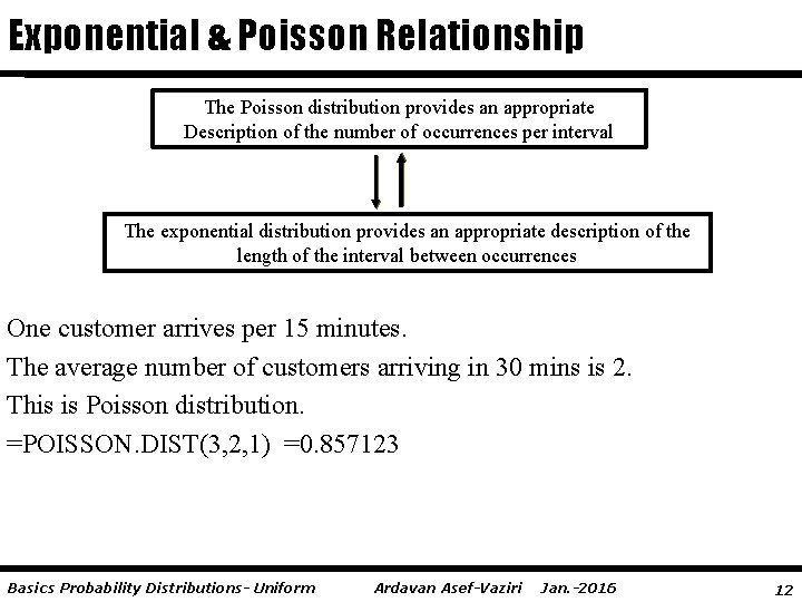 Exponential & Poisson Relationship The Poisson distribution provides an appropriate Description of the number