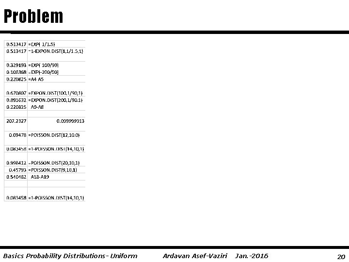 Problem Basics Probability Distributions- Uniform Ardavan Asef-Vaziri Jan. -2016 20 
