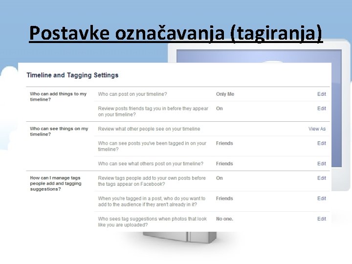 Postavke označavanja (tagiranja) 