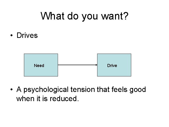 What do you want? • Drives Need Drive • A psychological tension that feels