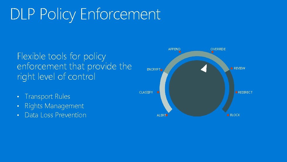 DLP Policy Enforcement Flexible tools for policy enforcement that provide the right level of
