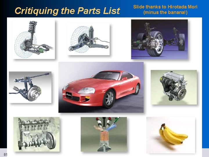 Critiquing the Parts List 81 Slide thanks to Hirotada Mori (minus the banana!) SRI