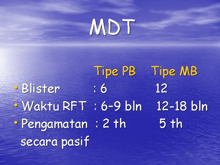 MDT Tipe PB Tipe MB • Blister : 6 12 • Waktu RFT :