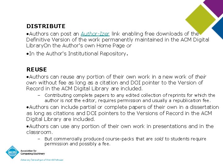 DISTRIBUTE • Authors can post an Author-Izer link enabling free downloads of the Definitive