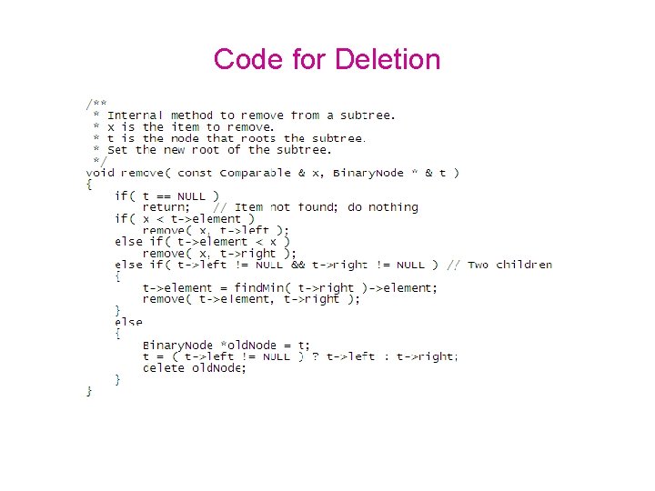 Code for Deletion 