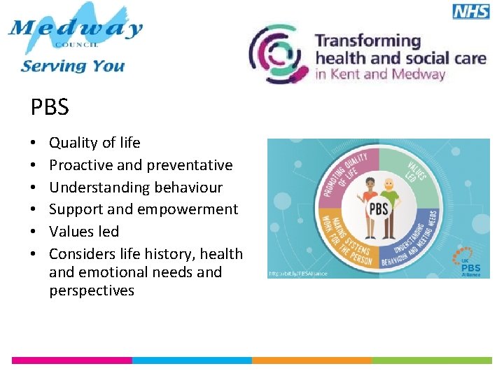 PBS • • • Quality of life Proactive and preventative Understanding behaviour Support and
