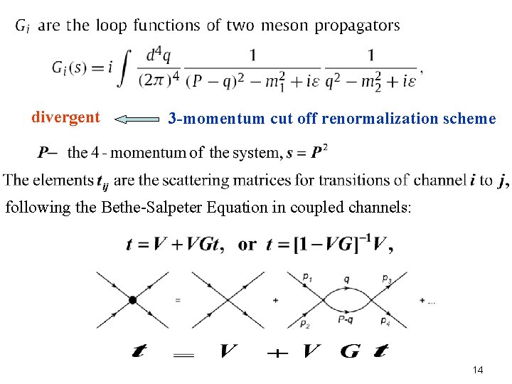 divergent 3 -momentum cut off renormalization scheme following the Bethe-Salpeter Equation in coupled channels: