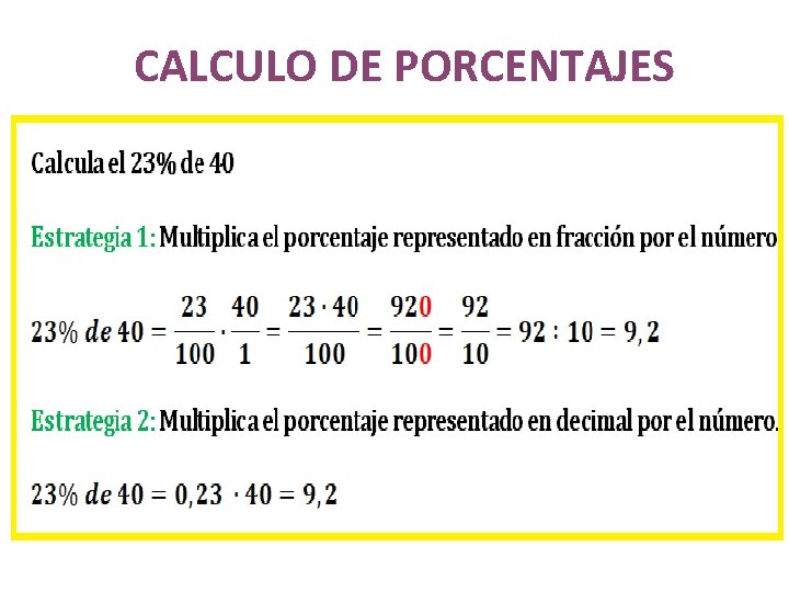 CALCULO DE PORCENTAJES 