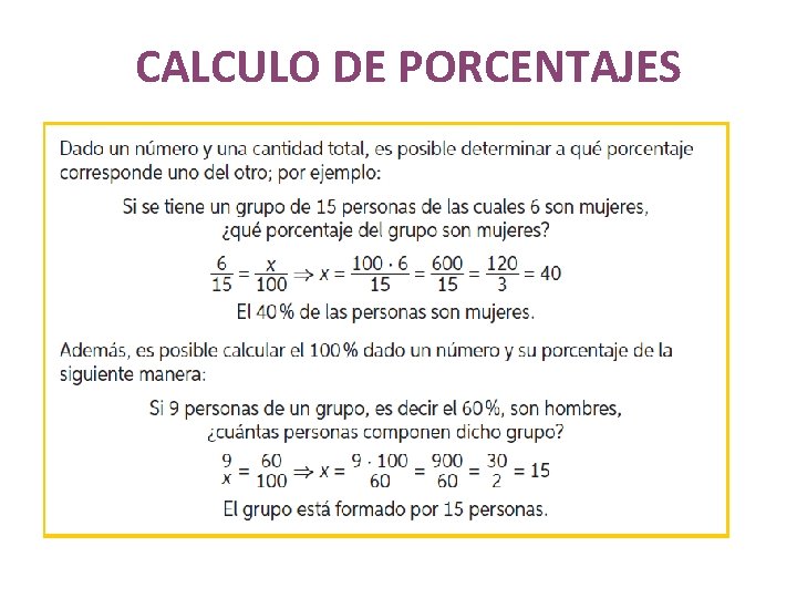 CALCULO DE PORCENTAJES 