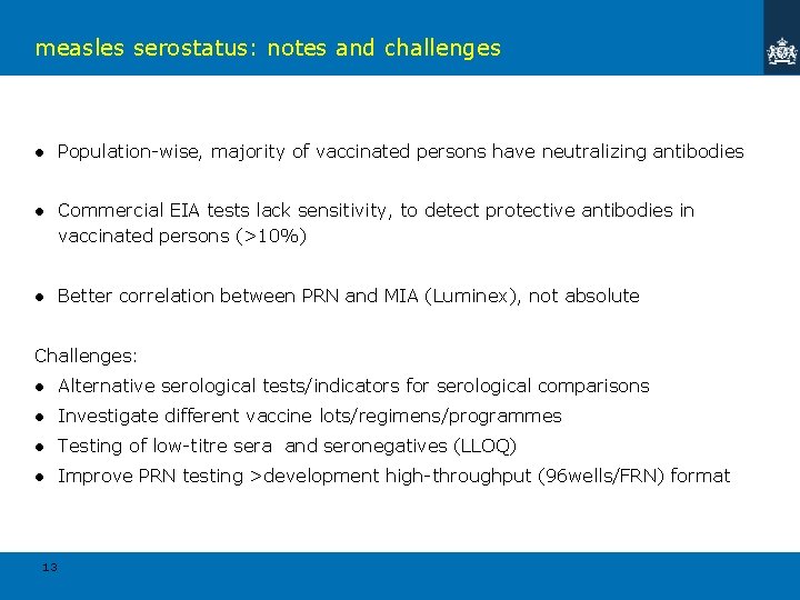 measles serostatus: notes and challenges ● Population-wise, majority of vaccinated persons have neutralizing antibodies