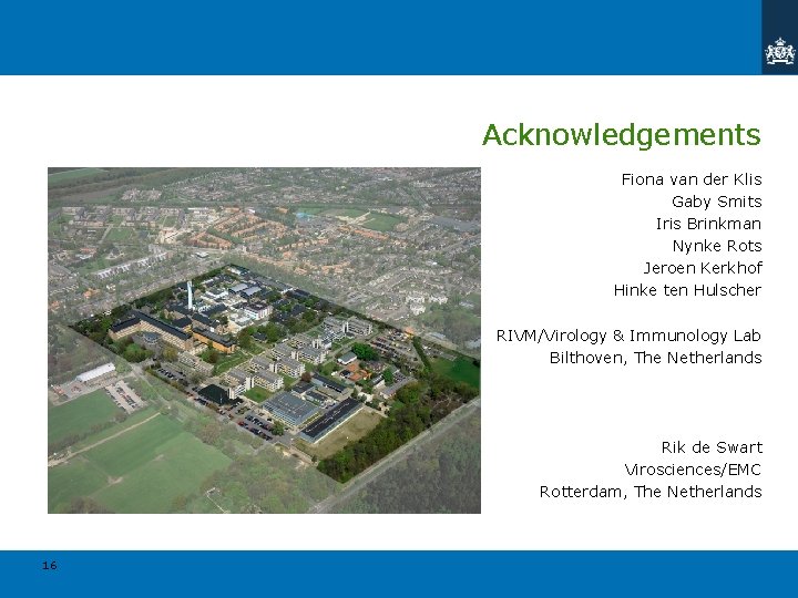 Acknowledgements Fiona van der Klis Gaby Smits Iris Brinkman Nynke Rots Jeroen Kerkhof Hinke