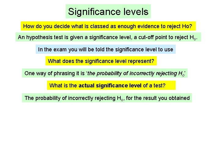 Significance levels How do you decide what is classed as enough evidence to reject